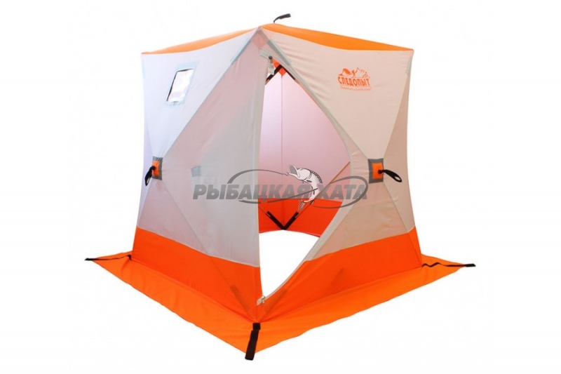 Палатка зимняя куб СЛЕДОПЫТ 1,8 х1,8 м, Oxford 210D PU 1000, 3-местная, цвет бело-оранжевый фото 1
