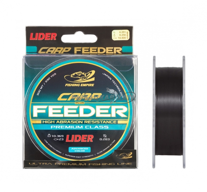 Леска монофильная LIDER CARP plus FEEDER BLACK 300 м 0,20 мм фото 1