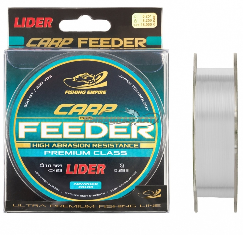 Леска монофильная LIDER CARP plus FEEDER CLEAR 300 м 0,18 мм фото 1